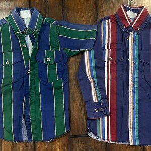 Kids' Striped Button-Down Shirt - Green and Blue
